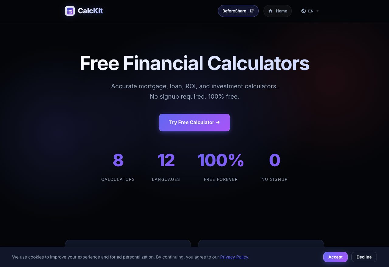 Aperçu du site CalcKit