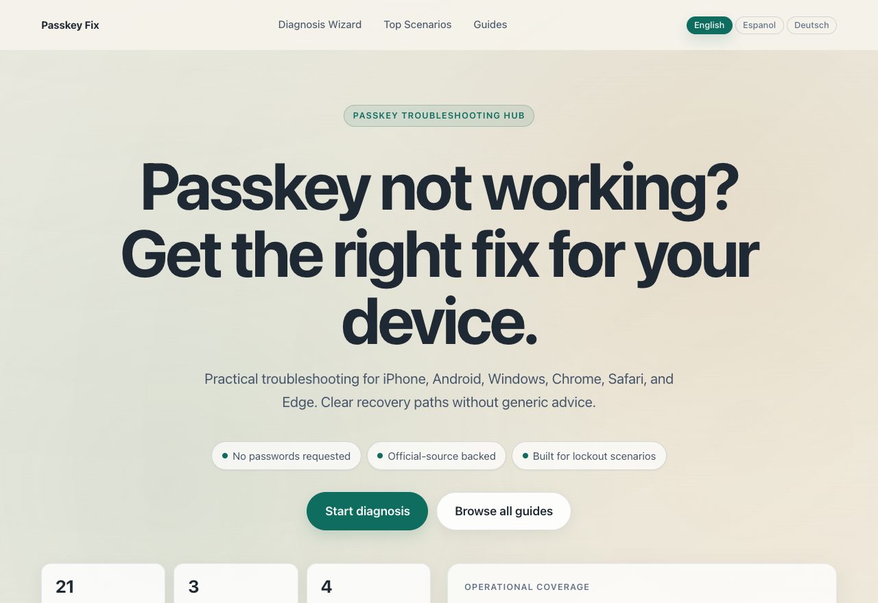 Aperçu du site PasskeyFix